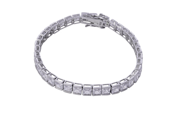 925 Silver Tennis Bracelet, Square Cut, Zirconia Stone