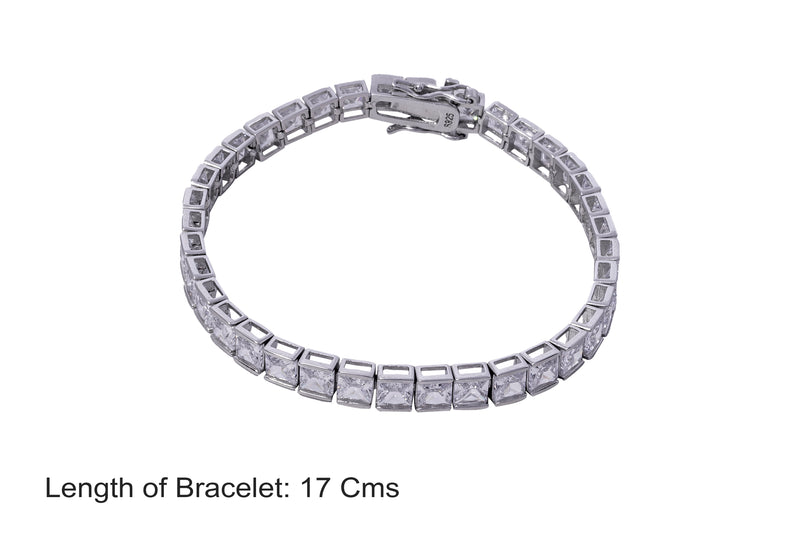 925 Silver Tennis Bracelet, Square Cut, Zirconia Stone